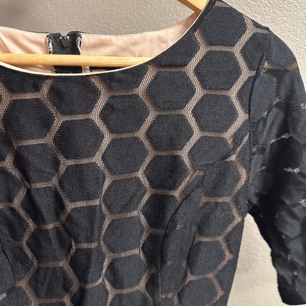 AUW Womens Black Honeycomb Mesh Fit and Flare Dress Size 4‎ Elbow Sleeve Lined